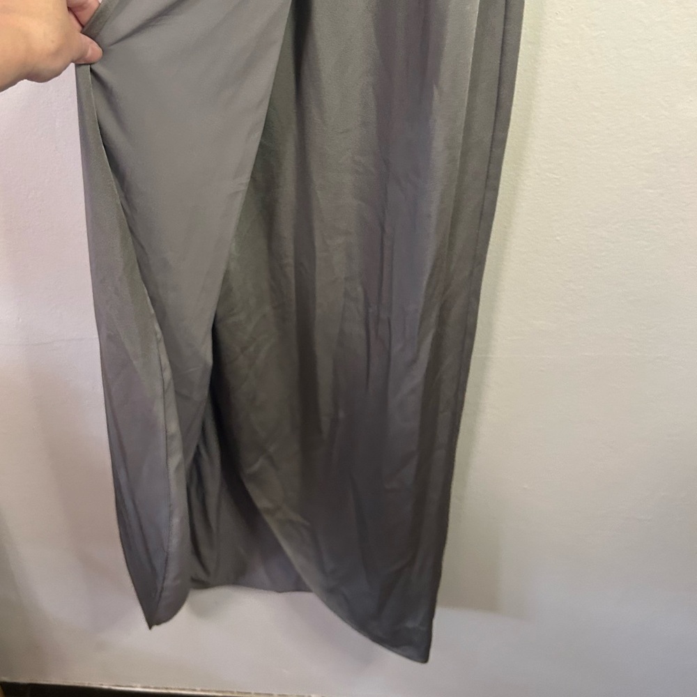 La Femme Ruched Jersey Column Gown in Pewter - Picture 4 of 10